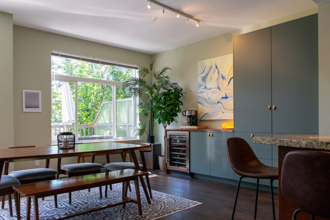 Dining room with built-in cabinetry and wine fridge